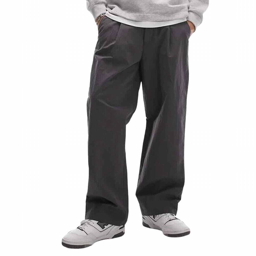 NEW TOPMAN wide leg paper bag trousers in charcoal